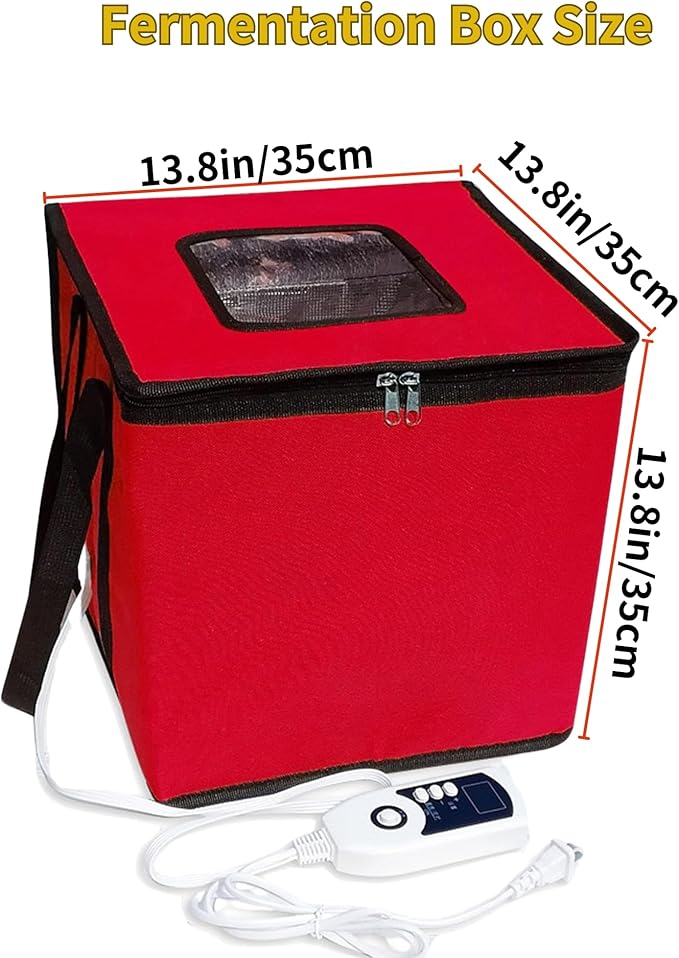 Bread Proofing Box with Heater, Foldable Sourdough Dough Proofer with 33-122℉ Temperature Control,Starter Warmer for Making Bread, Pizza,Yogurt, Natto and Handmade Soap Red, 13.8 * 13.8 * 13.8inch