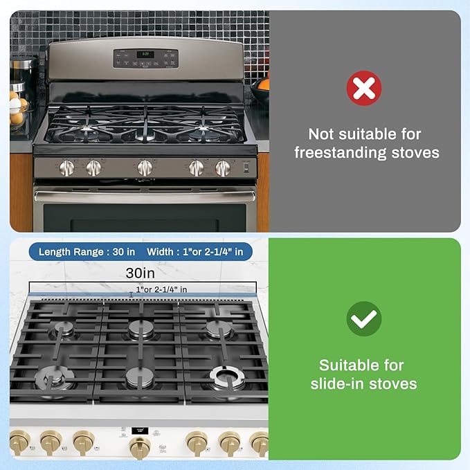 30" Slide-in Range Rear Filler Kit W10113901A with 2pcs Silicone Stove Gap Covers, Cooktop Trim Kit Between Stove and Backsplash for Whirlpool & Most Brand, 316 Stainless Steel (Silver)
