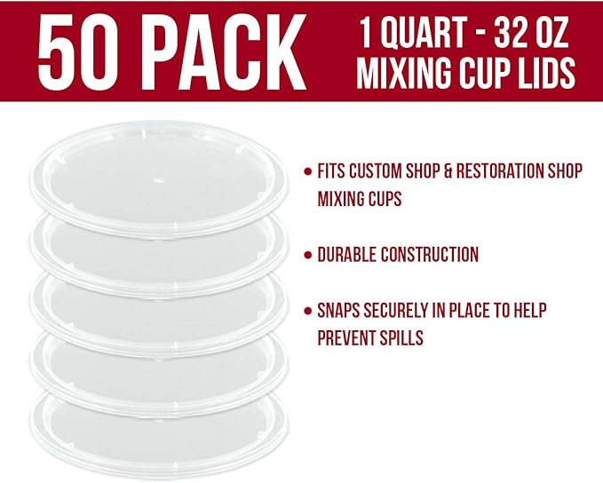 Custom Shop Paint Mixing Cup Lids Only (Box of 50) Quart Size - Exclusively Fits Custom Shop/TCP Global Cups, 32 Ounce Size - Auto Paint Cup Lids for Acrylic Paints & Epoxy Resin Containers