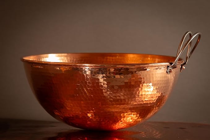 Sertodo Solid Copper Mixing Bowl | 5 qt, 12-inch Diameter | 100% Pure Hammered Copper Bowl for Kitchen, Baking & Cooking | Large Mixing Bowls for Whisking, Beating & Serving