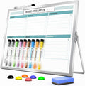Dry Erase White Board with Stand,Double-Sided Weekly Whiteboard 16"x12",10 Markers,6 Magnets,1 Eraser,Portable Desktop Whiteboard for Planning,Weekly Schedule Board for School for Office