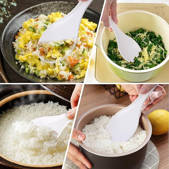 Giantree 2 Pcs Plastic Rice Paddle, 7.7 Inch Non-Stick White Rice Spoon Scooper for Cookers