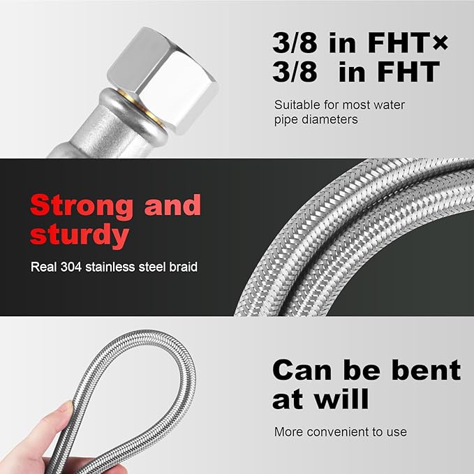 Dishwasher Installation Kit, 10ft,Dishwasher Water Supply Line, Stainless Steel Braided Burst Proof Hose ⅜"by⅜" Kit With Tee Stop Valve