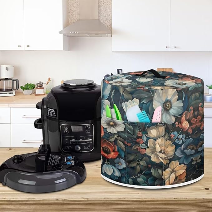 Floral Print Dust Cover for 6 Quart Instant Pot and Extra Accessories Dust Protection Easy Clean Pressure Cooker Cover Electric Appliance Cover Air Fryer with Pocket Home Decor