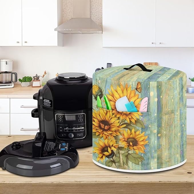 Flashideas Sunflower Pressure Cooker Cover with Storage Pocket Compatible with 8 10 Quart Instant Pot, Durable Rice Cooker Air Fryer Accessories, Waterproof Kitchen Appliances Dust Cover