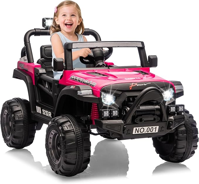 12V Kids Ride on Car, Electric Ride on Truck w/Parent Remote, Spring Suspension, Bluetooth Music, LED Light, 4.1Mph Max Speed, 3 Speeds, Battery Powered Vehicles for Kids Toddler Age 3-8, Rose