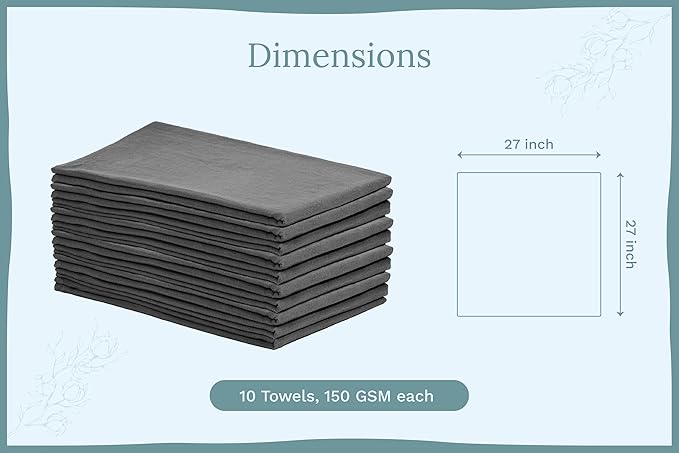 Organic Cotton Gray Tea Towels - 10 Pack, 27"x27", 100% Cotton Gray Flour Sack Towels for Kitchen and Baking Use - Durable, Absorbent and Customizable Gray Dish Towels (10 Pack Gray)