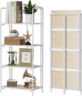 Crofy No Assembly Folding Bookshelf for Living Room, 4 Tier White Collapsible Book Shelf for Home Office, Portable Bookcase Storage Organizer