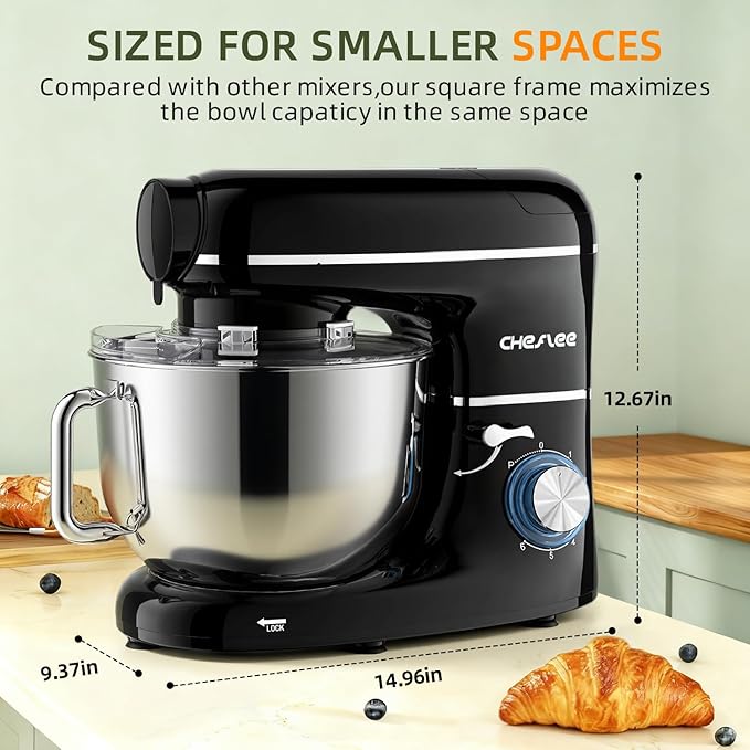 CHeflee Multifunctional Stand Mixer,660W, 6.5QT With Meat Grinder, Vegetable Slicer &1.5L Juice Blender,for Most Home Cooks,Black