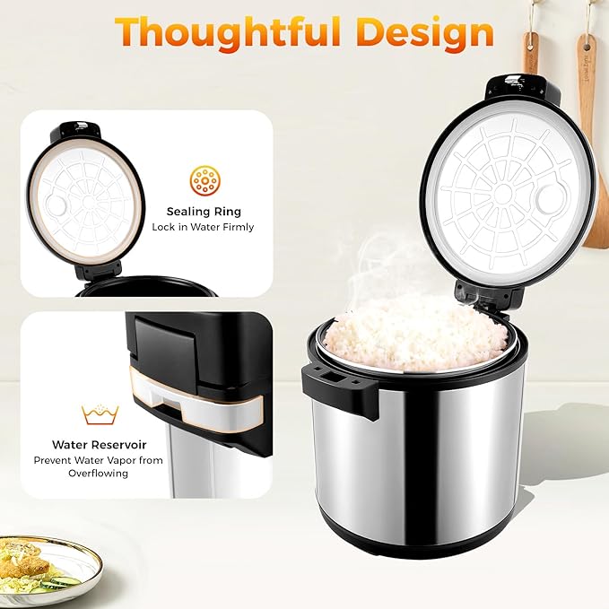 Commercial Rice Warmer & Food Warmer 19L (20Qt), Large Capacity Stainless Steel Rice Cooker Warmer with Non-Stick Pot, 2 Adjustable Temperature, Auto Keep-Warm for Restaurants, Catering, Parties