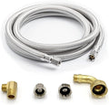 Universal Dishwasher Installation Kit, 3/8" Compression, 4ft long Braided Stainless Steel Hose + 3/4" Hose Bibb Elbow + 3/8" Compression Elbow & Compression Adaptor + 1/2" Compression Adaptor