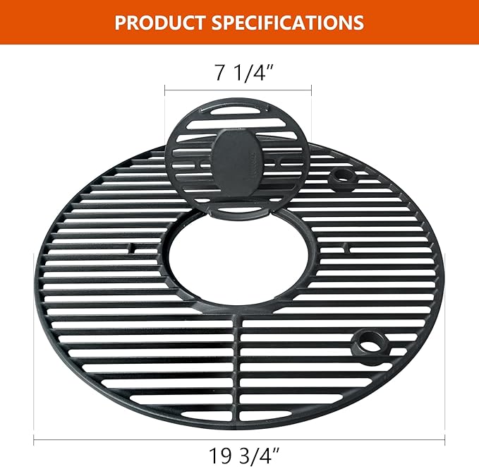 19.5" Cast Iron Round Grill Grate Grid for Pit Boss K24,Akorn Kamado Ceramic Grill,Char-Griller 16620,Louisiana Grills K24,Solid Rod Round Coookin Grate Grill Grids