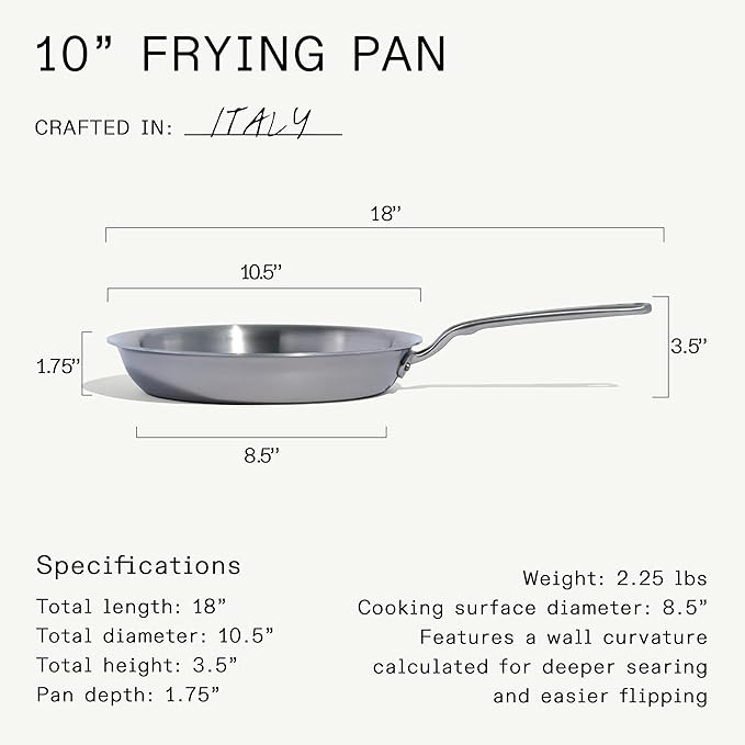 Made In Cookware - 10-Inch Stainless Steel Frying Pan - 5 Ply Stainless Clad - Professional Cookware - Crafted in Italy - Induction Compatible