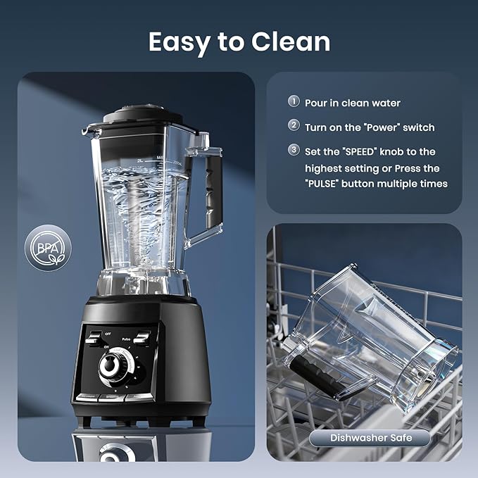 Blenders for kitchen, 1800W Smoothie Blender, Professional High Speed Countertop Blender with Stainless Steel Blades, 68-oz. Pitcher Ice Crushing & Frozen Fruit, BPA Free, Black