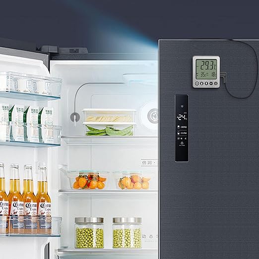 2 pcs Refrigerator Thermometer Freezer Alarm Digital Freezer Thermometer Fridge Thermometer with Extra Sensor high and Low Temperature Alarm (2, Black, ZZ10)