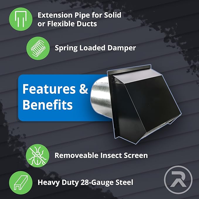 RDP Hooded Wall Vent with Screen and Damper (4 Inch, White)