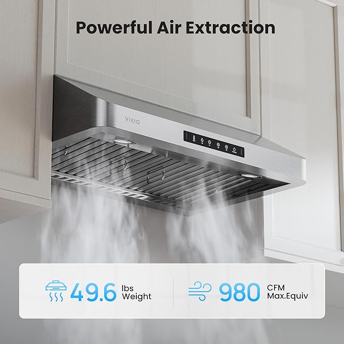 Range Hood 42 Inch Under Cabinet with 980 CFM, 3-Speed Gesture Sensing & Touch Control, Stainless Steel Kitchen Hood Vent for LED Lights, Time Setting, Baffle Filters with Handlebar