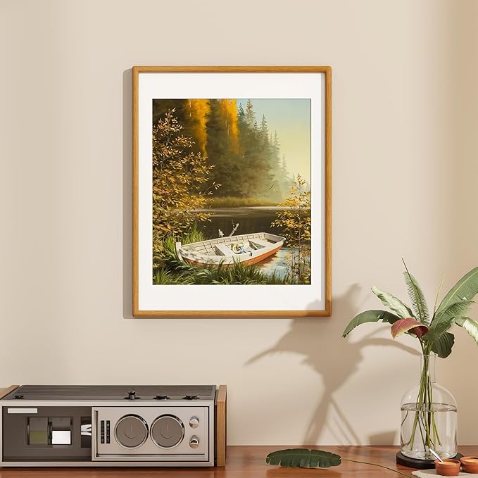 Axeman 16x20 Frame Set of 3 - Solid Teak Wood 16 x 20 Picture Frame With Mat for 11x14 - Rounded Corner 16 x 20 Frame with Tempered Glass for Wall Display