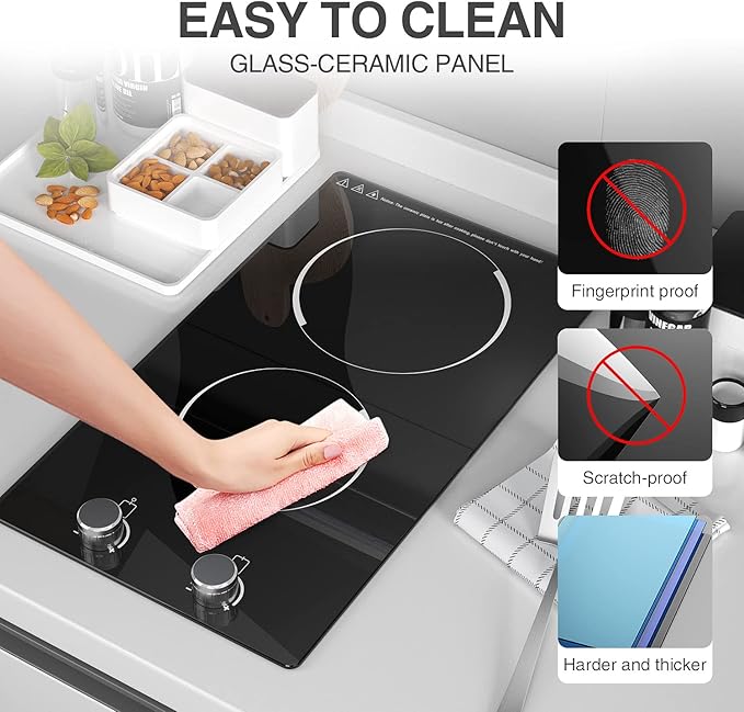 Electric Cooktop,110V 2100W Electric Stove Top with Knob Control, 10 Power Levels, Kids Lock & Timer, Hot Surface Indicator, Overheat Protection,Built-in Radiant Double induction cooktop