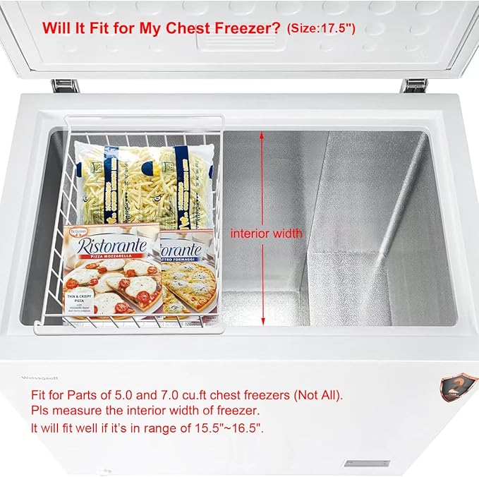 Orgneas 17.5" Chest Freezer Organizer Bins Deep Freezer Basket Storage Rack Bins Metal Wire Baskets Large Size 2Pcs