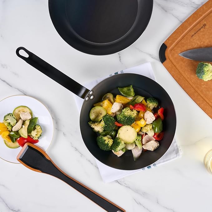 Restaurantware-Met Lux 10 Inch Fry Pan, 1 Lightweight Frying Pan - Induction-Ready, Triple-Riveted, Black Carbon Steel Cooking Skillet, Durable, For Searing, Sauteing, And Browning Food