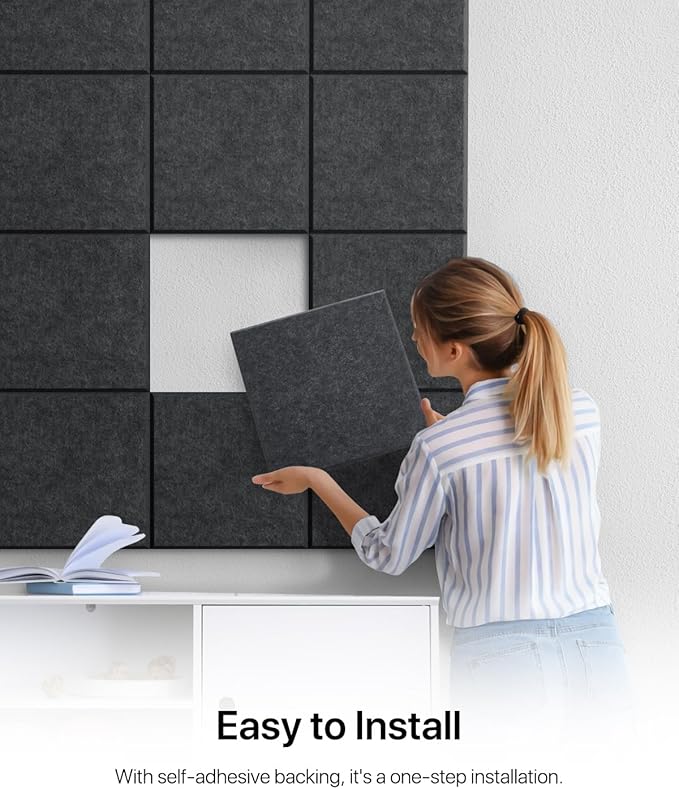 18 Pack Soundproof Wall Panels Self-Adhesive, Square Sound Proof Foam Panels for Wall, High Density Acoustic Panels, Acoustic Panels for Home Office, Reccording Studio 12" X 12" X 0.4" Dark Gray