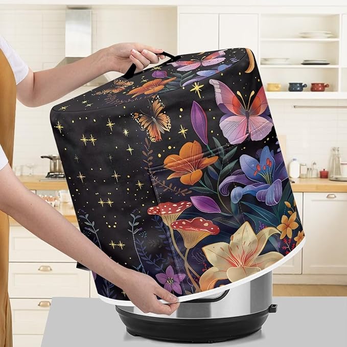 Air Fryer Cover Dust Cover, Machine Washable Appliance Covers for 6 Quart Air Fryer & Pressure Cooker Kitchen Appliance Accessories with Pockets, Butterfly Flower