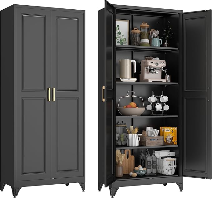 75” Tall Kitchen Pantry Cabinet,Metal Storage Cabinet with Doors and Adjustable Shelves,Modern Kitchen Hutch Cabinets,Freestanding Cupboard for Dining Living Room