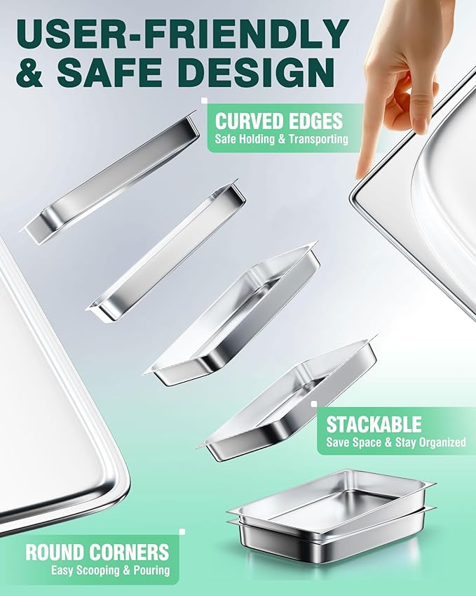 WantJoin Steam Table Hotel Pans 1/1 Full Size 2.5 Inch Deep 6 Pack, Stainless Steel Metal Tray Sets Food Storage Container for Restaurant Chafing Dishes Commercial Buffet Warmer Catering Supplies