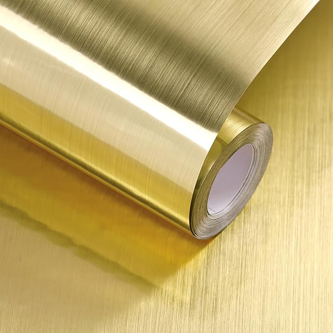 Gold Metallic Contact Paper Peel and Stick Countertop Contact Paper Self-Adhesive Waterproof DIY Decor Wallpaper for Shelf Liner Fridge and Cabinets 11.8"x80"