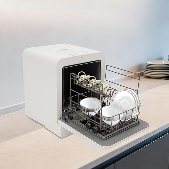 Portable Dishwasher Countertop, Compact Dishwasher 4L Built-In Water Tank & Inlet Hose, 5 Wash Programs, 162℉ Disinfect & Drying, 360° Dual Spray for Apartments, Dorms, Rvs, No Hookup Needed