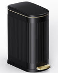 CEROELDA Black Bathroom Trash Can with Lid-10L/2.6 Gallon Stainless Steel Step Slim Garbage Can-Rectangle Pedal Trash Bin for Narrow Office, Kitchen, Bedroom, Toilet-Soft Close