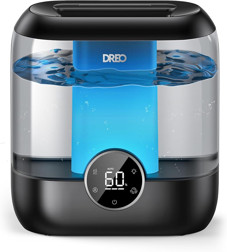 DREO 6L Top Fill Humidifiers for Bedroom, 60H Runtime 28 dB Quiet Supersized Cool Mist Air Humidifiers for Large Room, Baby Nursery, Plant, Indoor, Night Light, Easy to Clean, Precise Humidity Control