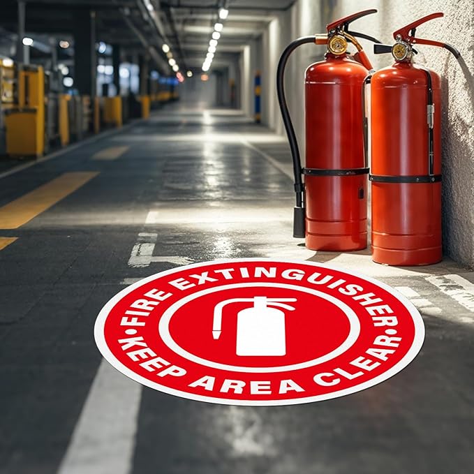 5 Pack Fire Extinguisher Keep Area Clear Sign 17×17 Inches Large Caution Safety Warning Sticker Self Adhesive Vinyl Waterproof Signage for Office Business Workshop