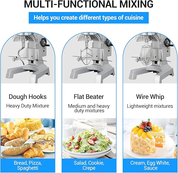 15Qt Commercial Food Mixer, Commercial Dough Mixer 600W 2-Speeds Adjustable, Heavy Duty Electric Stand Mixer with Stainless Steel Bowl for Kitchenaid and Pizzeria (Simple)