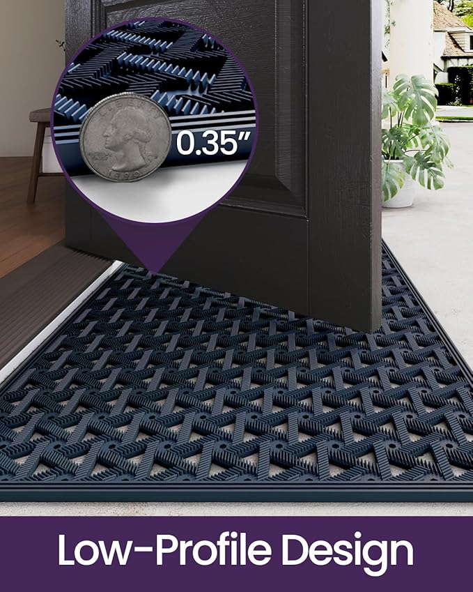 DEXI Front Door Mat Outside Entrance Rubber 24x36, Welcome Floor Doormat Heavy Duty Non Slip, Dirt Trapper Waterproof Exterior Entry Mats All Weather for Patio Entryway Drainage, Blue