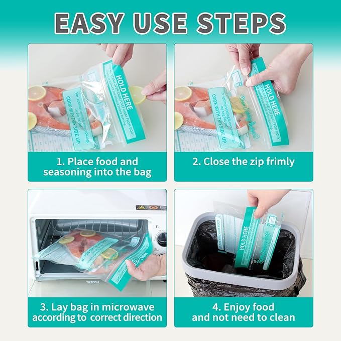 Microwave Steamer Bags 15 Pack Zip Steam Vegetable Cooking Bag for Potatoes Meat, 7.9 X 8.7 Inches