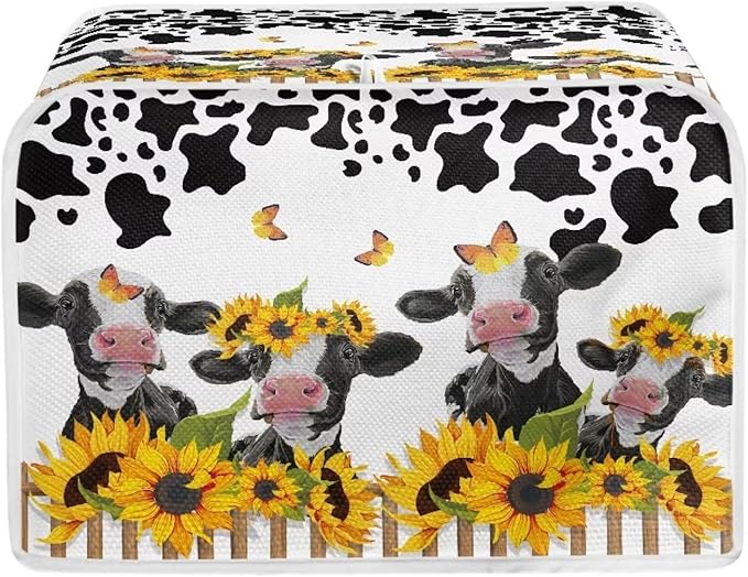 UNICEU Sunflower Farm Cow Animal 2 Slice Quilted Toaster Dust Cover & Bread Maker Cover for Small Appliances