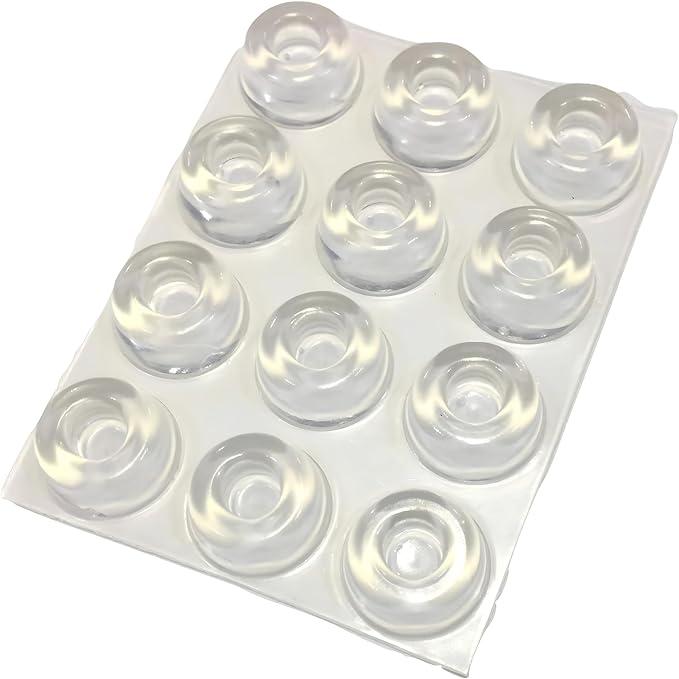 Small Clear Door Knob Bumpers (Set of 12) - Self Adhesive Door Stoppers Wall Protectors Rubber Feet for Speakers, Electronics, Furniture
