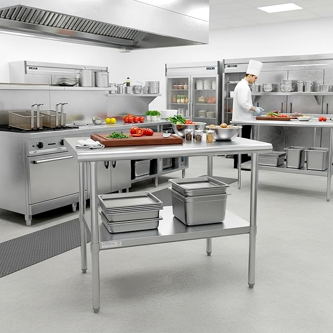 STABLEINK NSF Stainless Steel Prep Table 48 x 24 Inches Metal Work Table with Adjustable Undershelf for Commercial Kitchen, Restaurant, Hotel and Garage