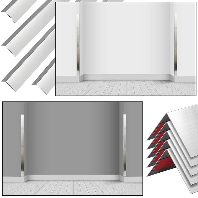 Therwen 10 Pcs 304 Stainless Steel Wall Corner Guards 2 x 2 x 36 Inch Self Adhesive Heavy Duty Corner Protector Trim with 90 Degree Angle for Wall Protection Metal Edge Guard