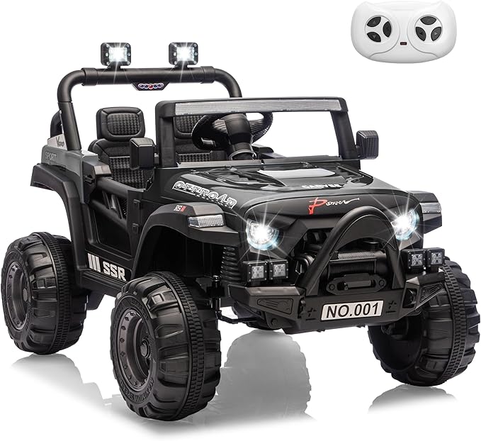 12V Kids Ride on Car, Electric Ride on Truck w/Parent Remote, Spring Suspension, Bluetooth Music, LED Light, 4.1Mph Max Speed, 3 Speeds, Battery Powered Vehicles for Kids Toddler Age 3-8, Black