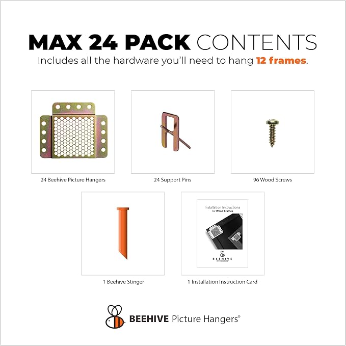 144 Pcs Picture Hanging Kit, The Ultimate Picture Hangers for Wood Frames and Canvases, for use on Drywall, Requires No Measuring or Moving Hardware to Hang Artwork, Hangs 12 Frames