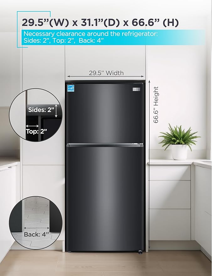 BLACK+DECKER 20.1 Cu. Ft. Top Mount Refrigerator with Freezer, 2 Door Fridge with Top Freezer and Adjustable Temperature Control, Full Size Kitchen Refrigerator, ENERGY STAR, BR2010JB, Black