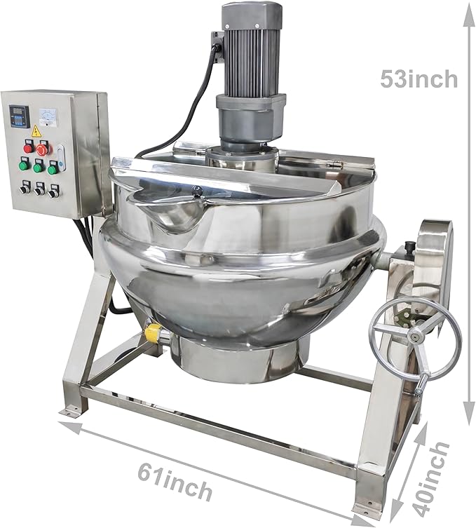 TECHTONGDA 54gallon Commercial Electric Cooking Machine Tilting Jacketed Pot Heating Kettle Stainless Steel with Stirrer 220V