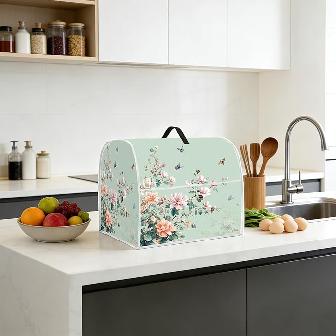 Stand mixer cover with handle and storage bag, reusable and washable, stylish retro floral design, keeps kitchen countertops clean and tidy (fits 6-8 quart mixers).
