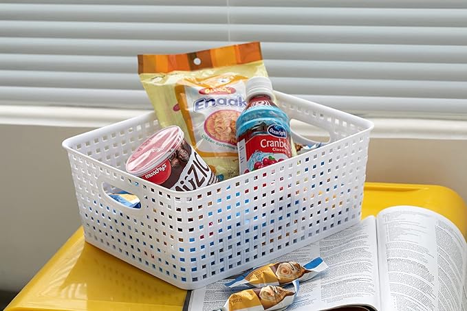 Plastic Storage Baskets for Organizing,11"X8.5"X4.7",Pack of 4 (White)