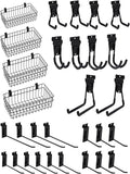 Slatwall Accessories 30 Pcs Slatwall Hook Slat Wall Hanging Hook Garage, Slat Wall Accessory Includes 4 Pack Slatwall Baskets Set and 26 PCS Multisized Heavy Duty Slatwall Hooks