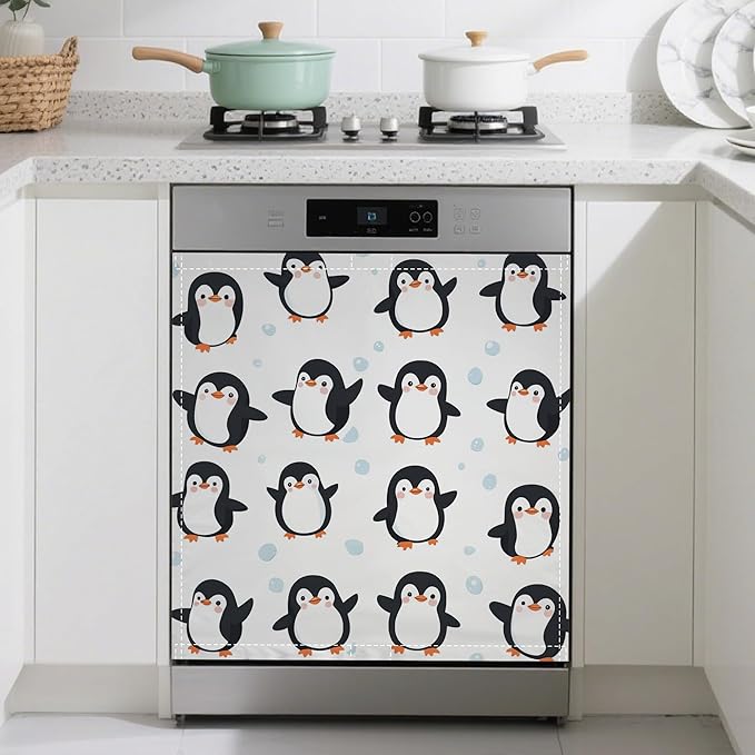 Dishwasher Magnet Cover,Cute Cartoon Penguins Dishwasher Cover Magnetic Home Appliances Refrigerator Decorative 23" x 26"