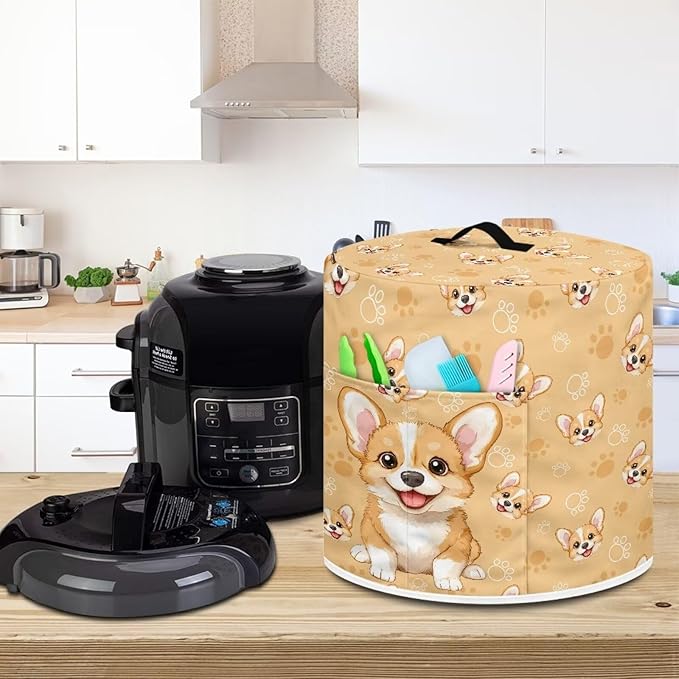 Cute Corgi Pressure Cooker Cover Instant Pot Accessories Instant Pot Kitchen Appliance Dust Cover with Pockets for Rice Cooker Air Fryer Slow Cooker Dust Covers for Kitchen Size M